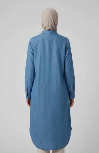 Tensel Kumaş Gizli Düğmeli Kot Tunik 3112-01 Mavi