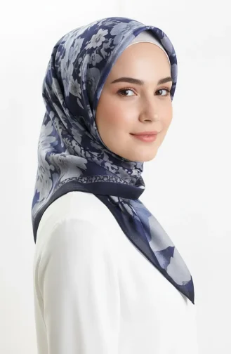 Patterned Amber Scarf 70325-08 Navy Blue 70325-08