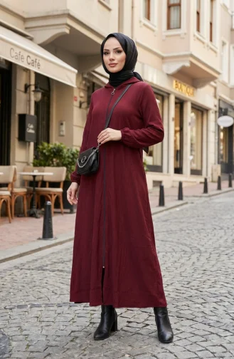 Bürümcük Kumaş Kapüşonlu Ferace 1029-08 Bordo