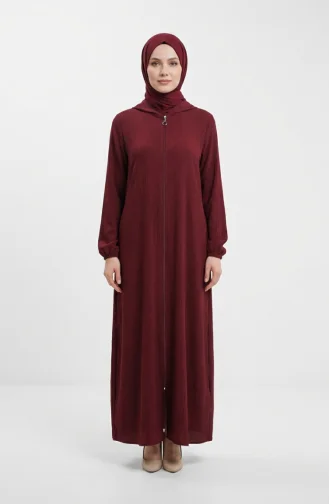 Bürümcük Kumaş Kapüşonlu Ferace 1029-08 Bordo