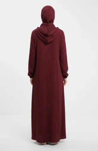 Bürümcük Kumaş Kapüşonlu Ferace 1029-08 Bordo