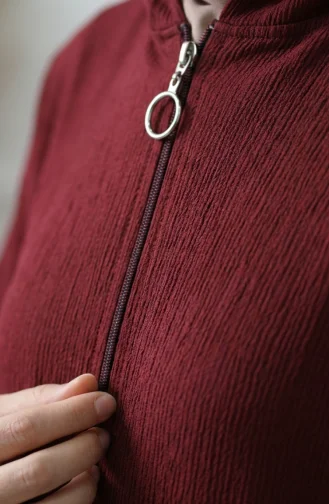 Bürümcük Kumaş Kapüşonlu Ferace 1029-08 Bordo