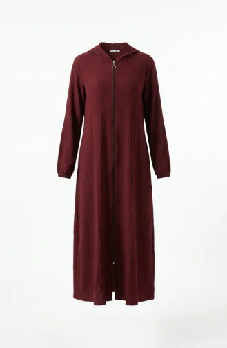 Bürümcük Kumaş Kapüşonlu Ferace 1029-08 Bordo