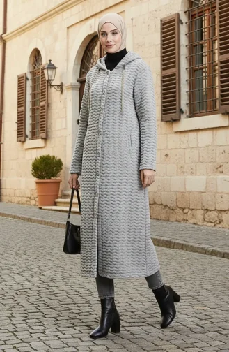 Chain Detailed Striped Quilted Coat 0217-01 Gray 0217-01