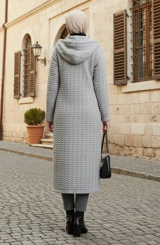 Chain Detailed Striped Quilted Coat 0217-01 Gray 0217-01