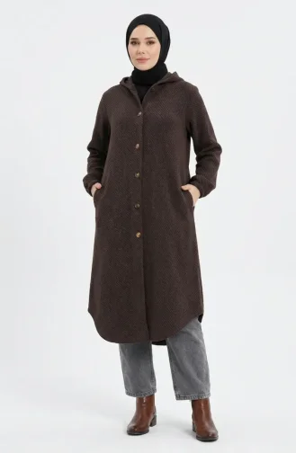 Kapüşonlu Düğmeli Kaşe Kap 0201-13 Kahverengi