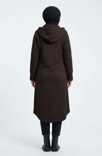 Kapüşonlu Düğmeli Kaşe Kap 0201-13 Kahverengi