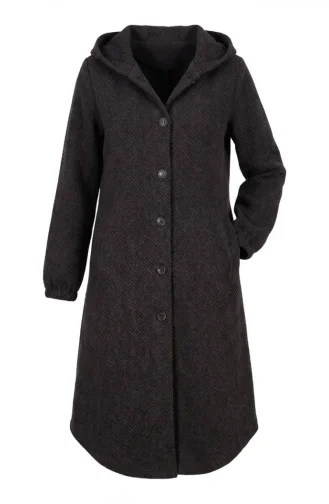 Kapüşonlu Düğmeli Kaşe Kap 0201-13 Kahverengi