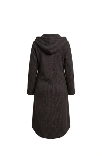 Kapüşonlu Düğmeli Kaşe Kap 0201-13 Kahverengi