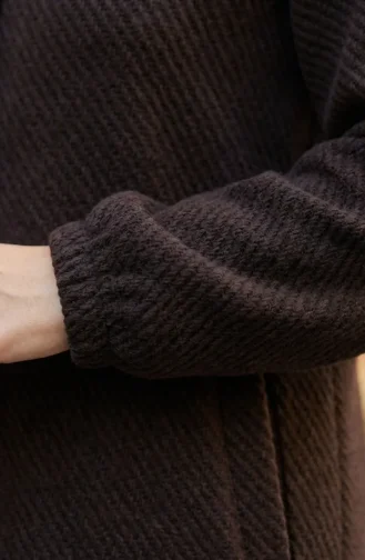 Kapüşonlu Düğmeli Kaşe Kap 0201-13 Kahverengi