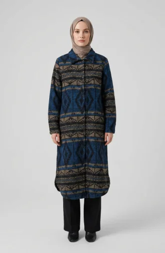 Winterjas Met Etnische Print En Knoopsluiting 2500-07 Marineblauw Nerts 2500-07