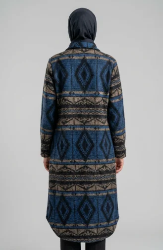 Winterjas Met Etnische Print En Knoopsluiting 2500-07 Marineblauw Nerts 2500-07