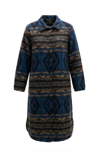 Winterjas Met Etnische Print En Knoopsluiting 2500-07 Marineblauw Nerts 2500-07