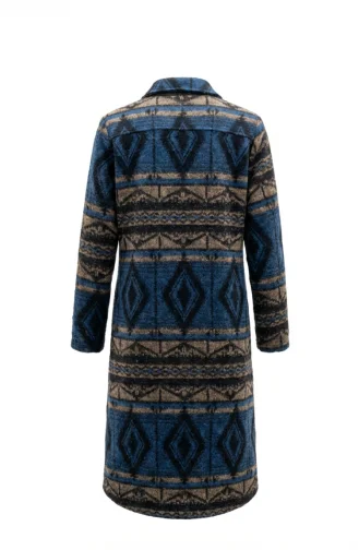 Winterjas Met Etnische Print En Knoopsluiting 2500-07 Marineblauw Nerts 2500-07