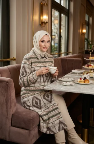 Winterjas Met Etnische Print En Knoopsluiting 2500-08 Beige Bruin 2500-08