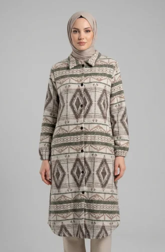 Winterjas Met Etnische Print En Knoopsluiting 2500-08 Beige Bruin 2500-08