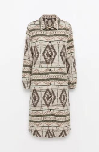 Winterjas Met Etnische Print En Knoopsluiting 2500-08 Beige Bruin 2500-08