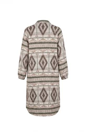 Winterjas Met Etnische Print En Knoopsluiting 2500-08 Beige Bruin 2500-08