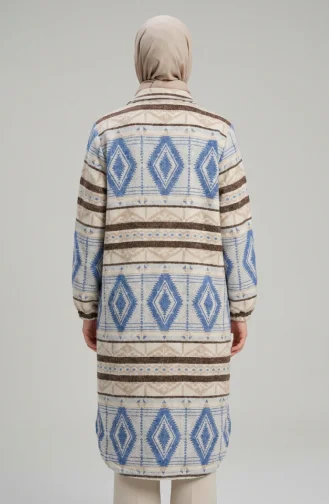 Winterjas Met Etnische Print En Knoopsluiting 2500-09 Beige Marineblauw 2500-09