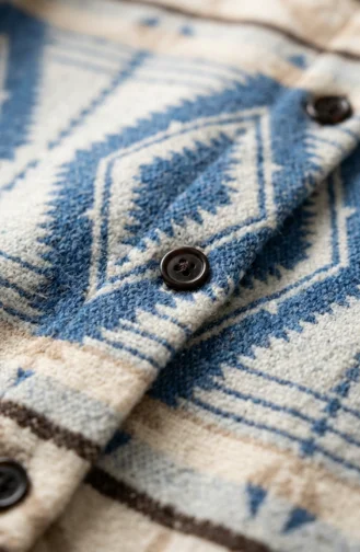 Winterjas Met Etnische Print En Knoopsluiting 2500-09 Beige Marineblauw 2500-09