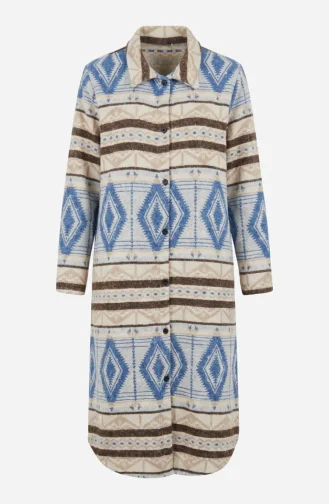 Winterjas Met Etnische Print En Knoopsluiting 2500-09 Beige Marineblauw 2500-09