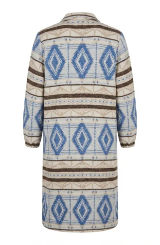 Winterjas Met Etnische Print En Knoopsluiting 2500-09 Beige Marineblauw 2500-09