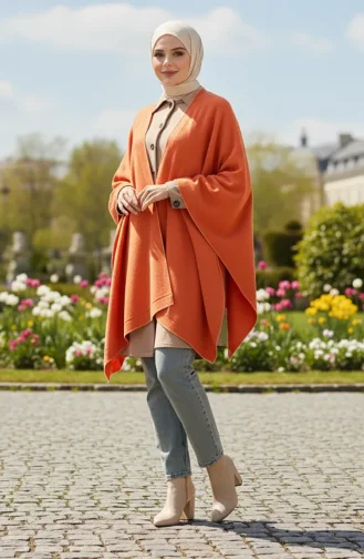 شال بونشو للكتف 2072-01 لون بريك 2072-01