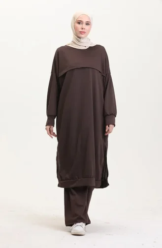 طقم ثنائي خيطان تونيك بنطلون 0549-02 بني 0549-02