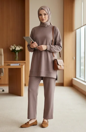 Ensemble Deux Pièces En Tissu Oysho Avec Pierres Aux épaules 0240-05 Vison 0240-05