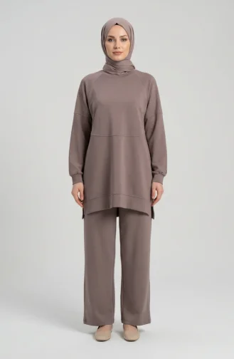 Ensemble Deux Pièces En Tissu Oysho Avec Pierres Aux épaules 0240-05 Vison 0240-05