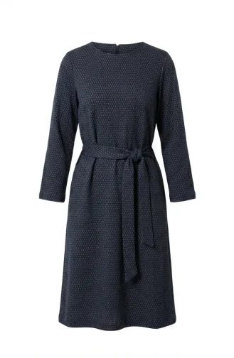 Geometrik Desenli Kuşaklı Tesettür Elbise 2222-02 Petrol