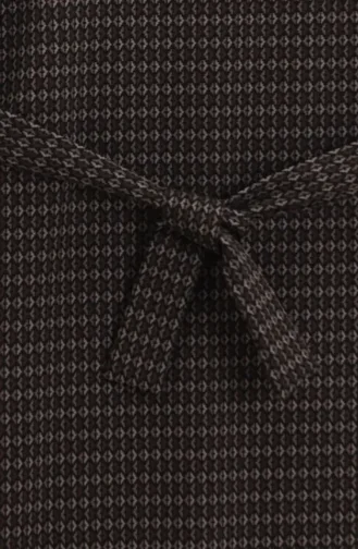 Geometrik Desenli Kuşaklı Tesettür Elbise 2222-04 Kahverengi