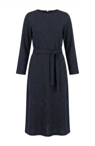 Gestreepte Hijabjurk Met Riem 2222A-02 Petrol 2222A-02