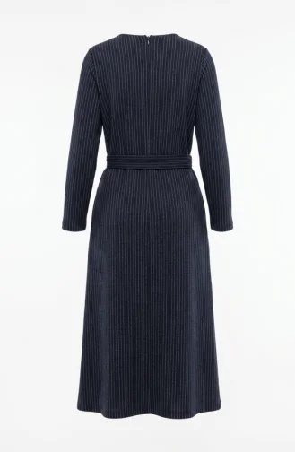 Gestreepte Hijabjurk Met Riem 2222A-02 Petrol 2222A-02