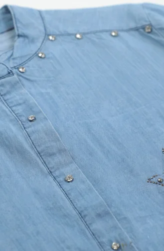 Tensel Kumaş Gizli Düğmeli Kot Tunik 3112-02 Açık Mavi