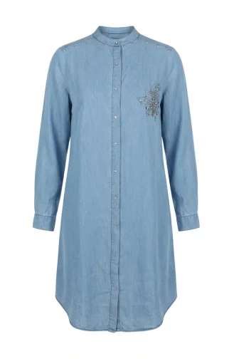 Tensel Kumaş Gizli Düğmeli Kot Tunik 3112-02 Açık Mavi