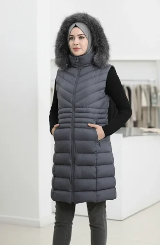 Kapüşonlu Fermuarlı Şişme Yelek 202419-01 Gri