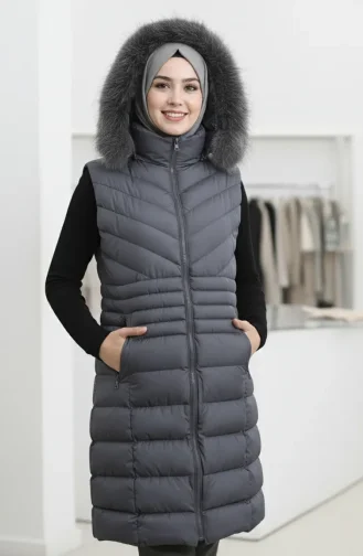 Kapüşonlu Fermuarlı Şişme Yelek 202419-01 Gri