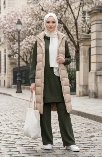 طقم رياضي بفتحة جانبية 3083-20 كاكي داكن 3083-20