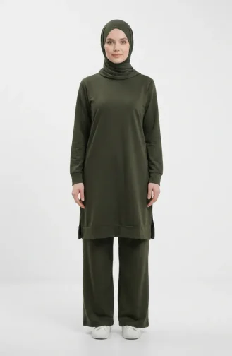 طقم رياضي بفتحة جانبية 3083-20 كاكي داكن 3083-20