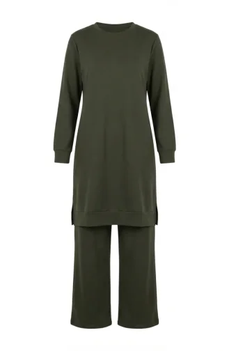 طقم رياضي بفتحة جانبية 3083-20 كاكي داكن 3083-20