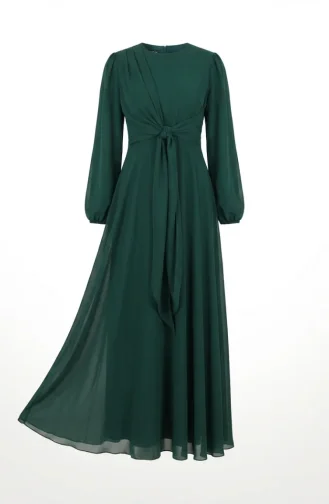 Robe De Soirée Modeste Ceinturée 5702-01 Vert émeraude 5702-01