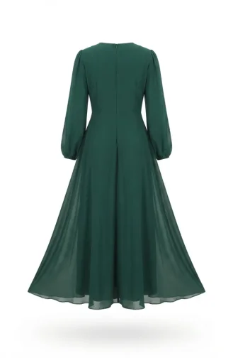 Robe De Soirée Modeste Ceinturée 5702-01 Vert émeraude 5702-01