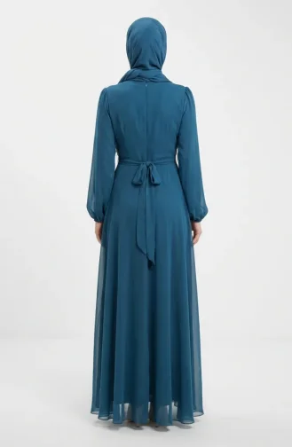 Robe De Soirée Sobre Ceinturée 5702-02 Pétrole 5702-02