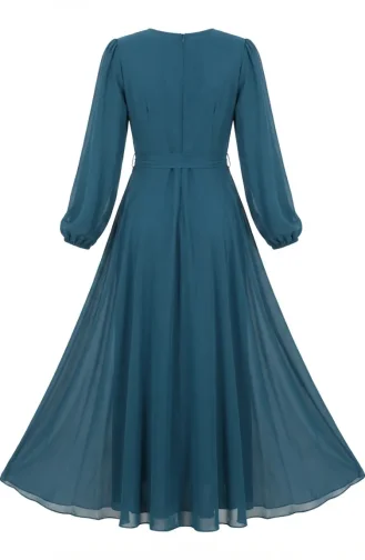 Robe De Soirée Sobre Ceinturée 5702-02 Pétrole 5702-02