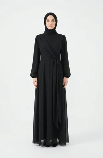 Robe De Soirée Sobre Ceinturée 5702-04 Noire 5702-04