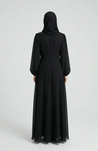 Robe De Soirée Sobre Ceinturée 5702-04 Noire 5702-04
