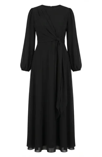 Robe De Soirée Sobre Ceinturée 5702-04 Noire 5702-04