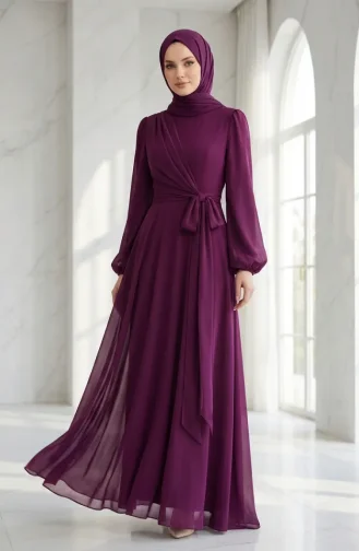 Belted Modest Evening Dress 5702-05 Plum 5702-05