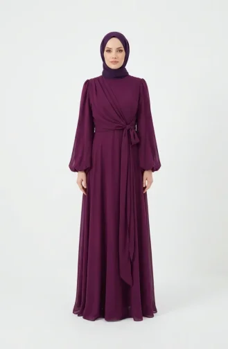 Belted Modest Evening Dress 5702-05 Plum 5702-05